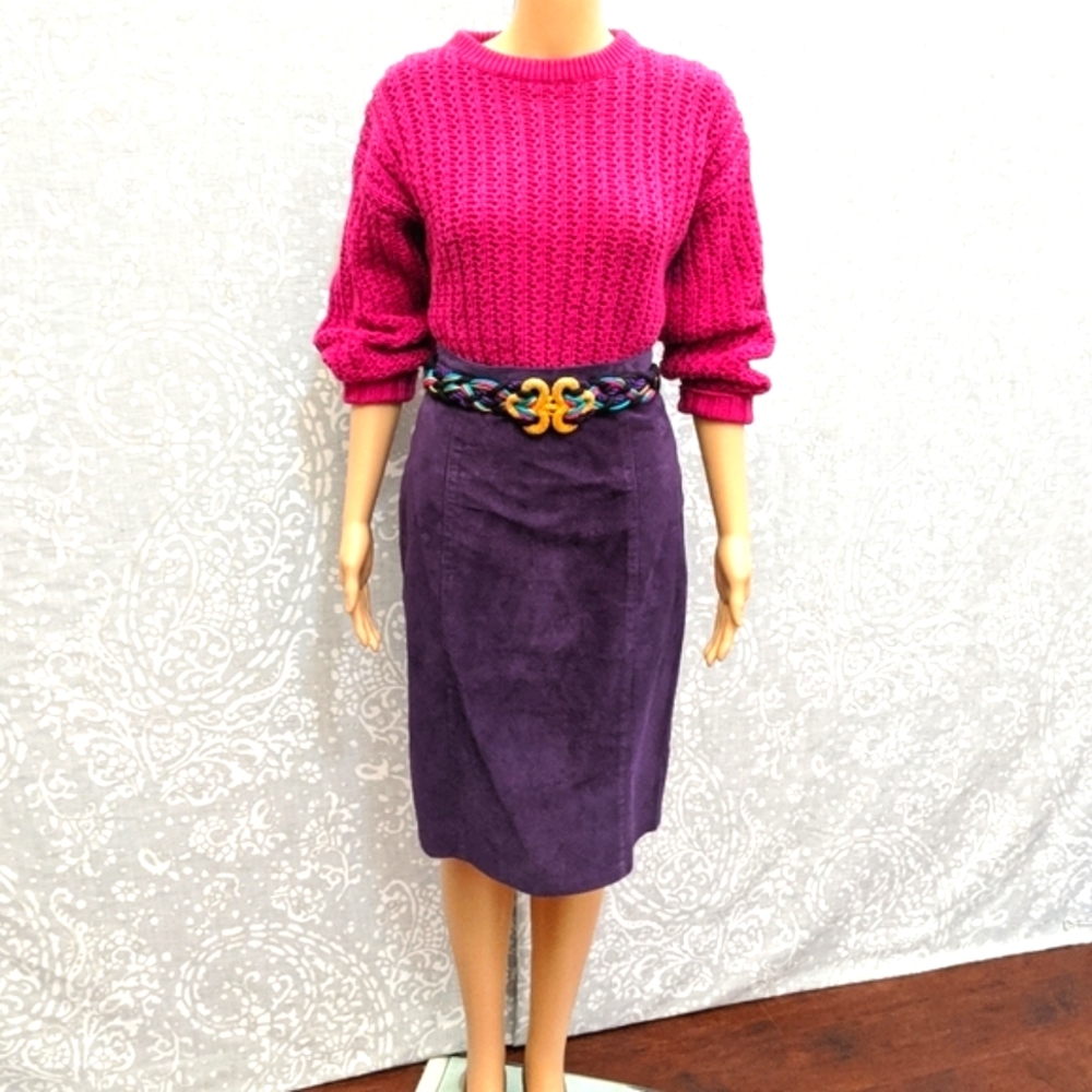 Vintage Plum Purple Suede Leather Pencil Skirt